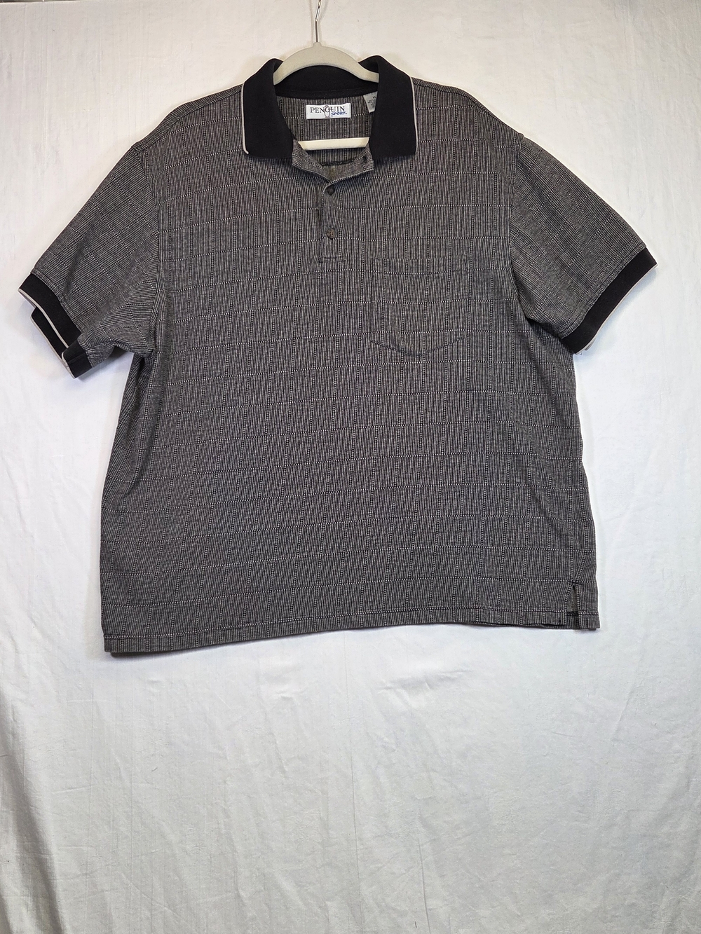 Penguin Sport Men’s XL Black Gray Plaid Polo Shirt Chest Pocket. #0298